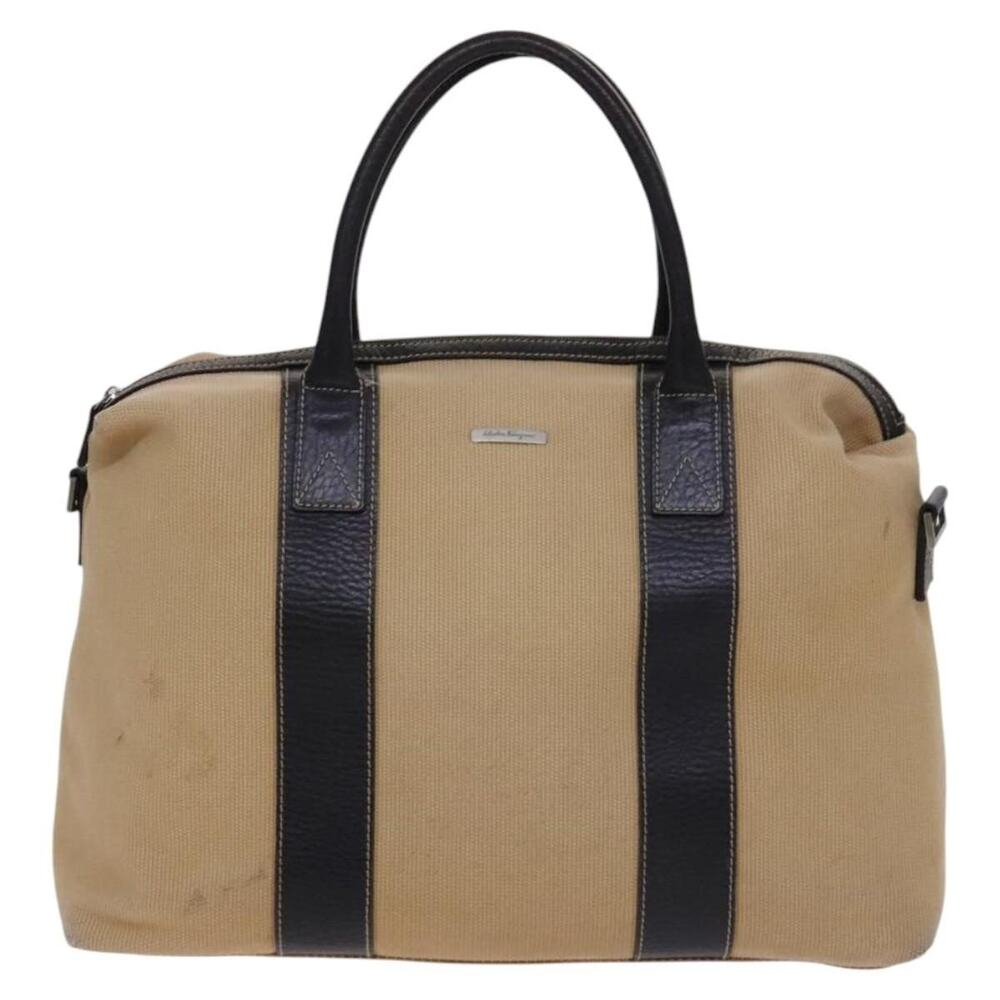 Salvatore Ferragamo Canvas Leather Boston Bag Beige